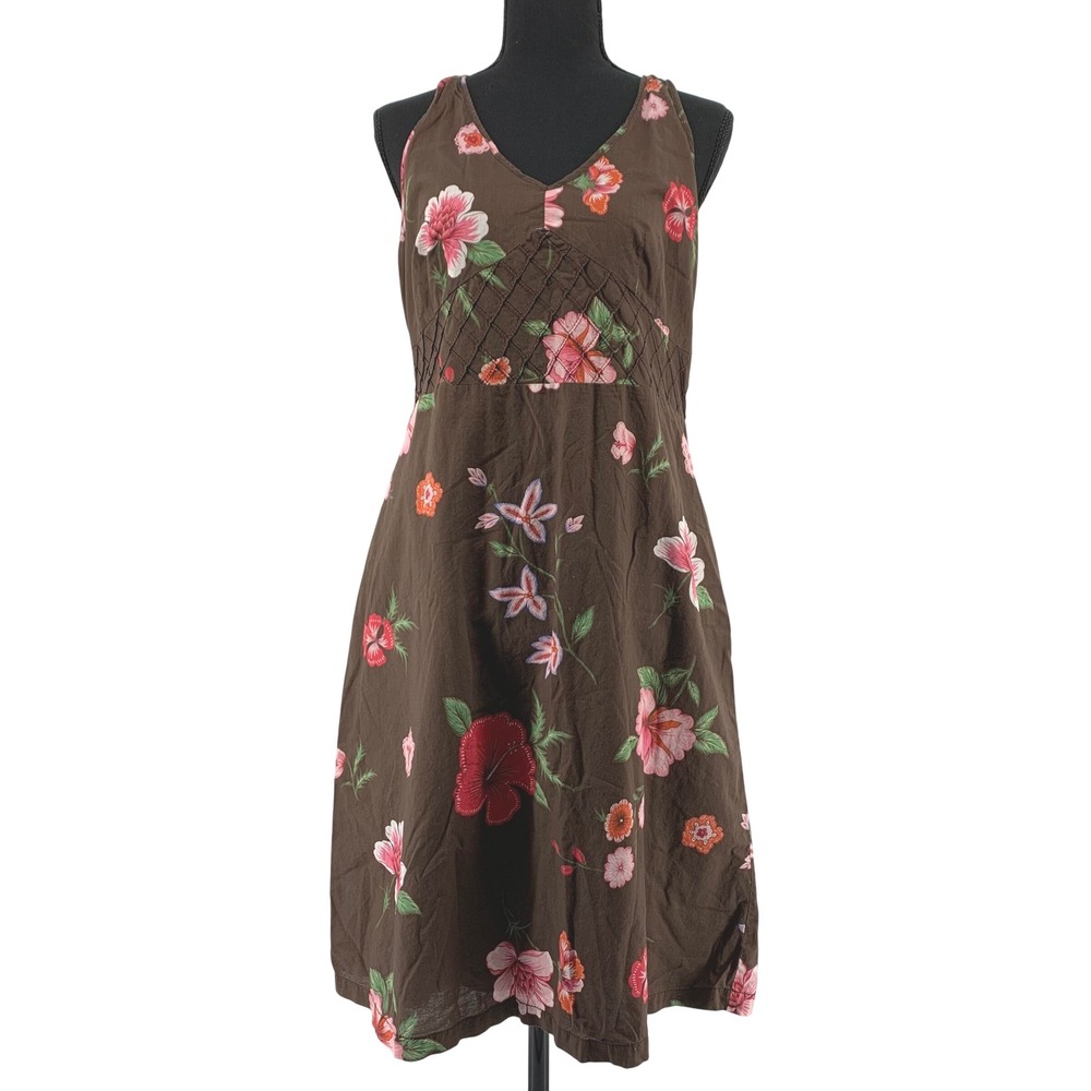 Vintage Y2K Floral Halter Sundress Brown Cotton Halter Bodice 14 Tommy Hilfiger